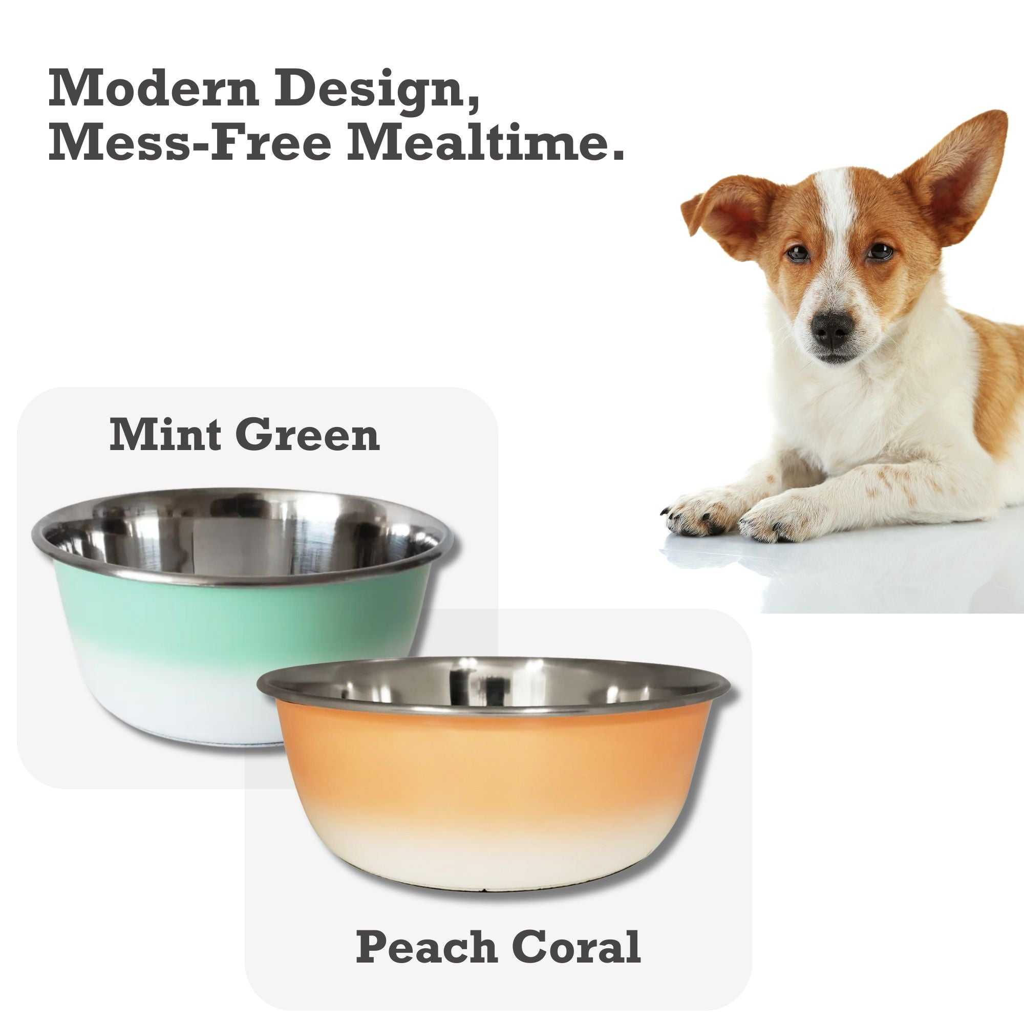 Deep Dog Bowl – Stainless Steel Bowl, Ideal for Small, Medium & Large Dogs – Peach Coral