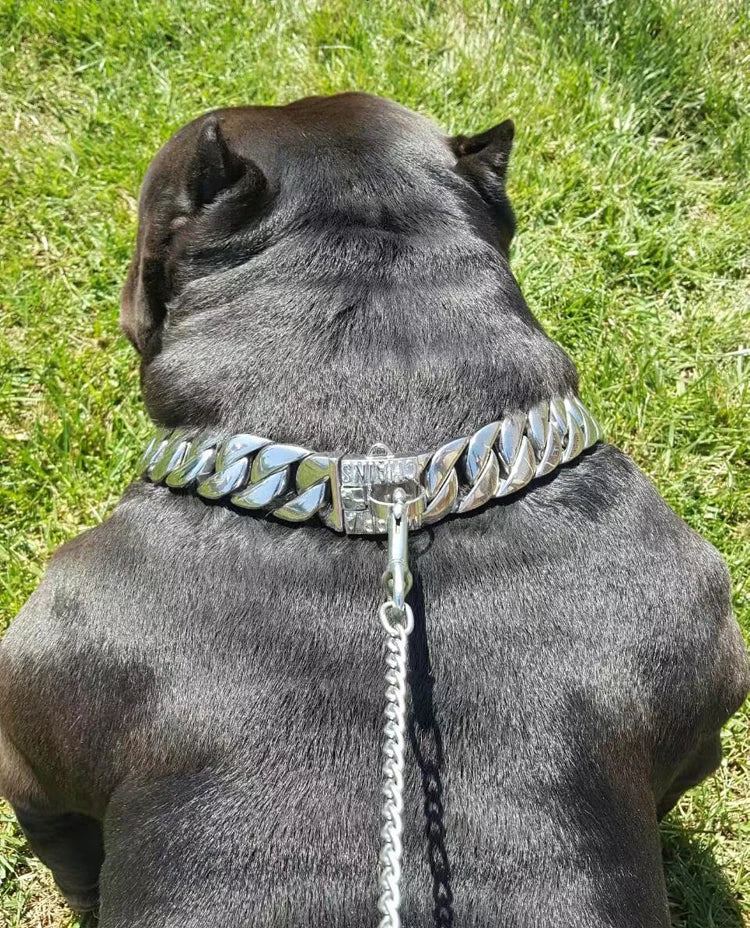 Heavy-Duty Stainless Steel Dog Collar – Adjustable Chain Collar for Large Breeds (Bully, Doberman, Pitbull, Bulldog)