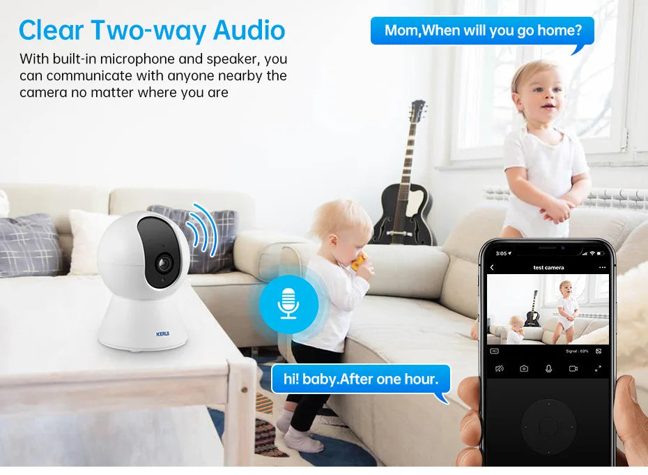 KERUI 5MP Mini Indoor WiFi Camera – Smart IP CCTV with Auto Tracking & Tuya App Support