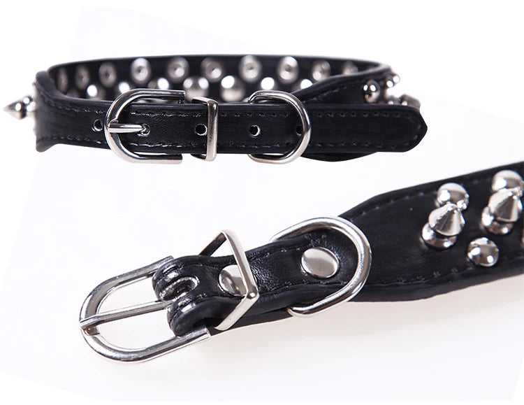 Adjustable PU Leather Spiked Dog Collar – Punk Style Rivet Neck Strap for Small Dogs & Cats
