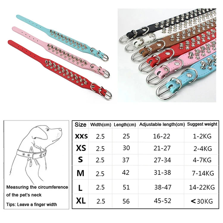 Adjustable PU Leather Spiked Dog Collar – Punk Style Rivet Neck Strap for Small Dogs & Cats