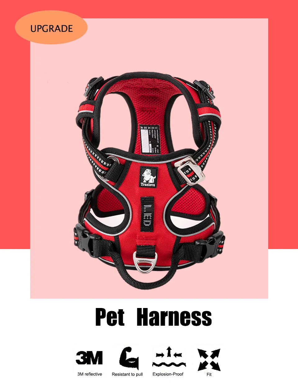 Truelove Reflective Dog Harness – Adjustable No-Pull Nylon Vest with 3M Reflective Webbing (TLH56512)