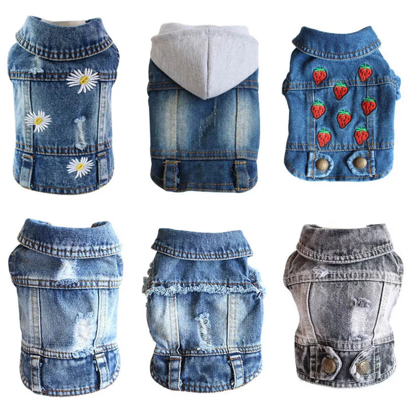 Denim Dog Jacket – AXS–2XL Cowboy Style Jean Vest Coat for Small Dogs & Cats