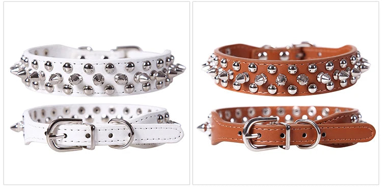 Adjustable PU Leather Spiked Dog Collar – Punk Style Rivet Neck Strap for Small Dogs & Cats