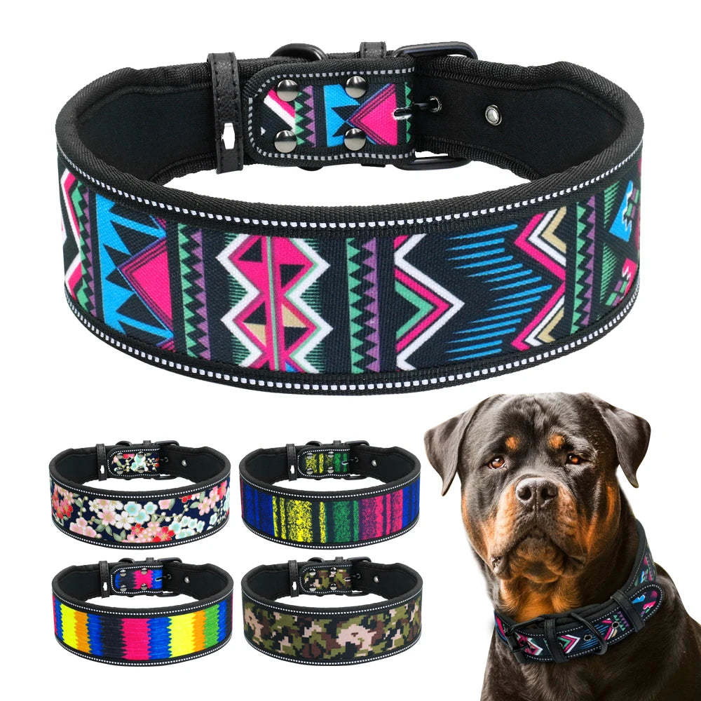 Reflective Nylon Dog Collar – Padded Breathable Collar for Medium & Large Dogs