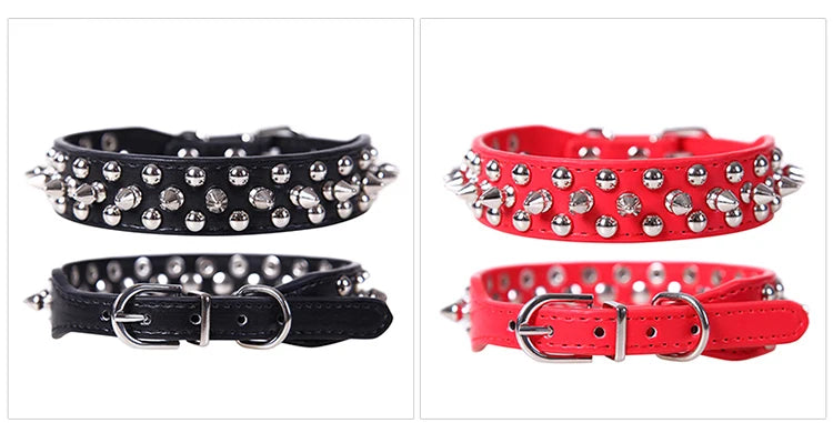Adjustable PU Leather Spiked Dog Collar – Punk Style Rivet Neck Strap for Small Dogs & Cats