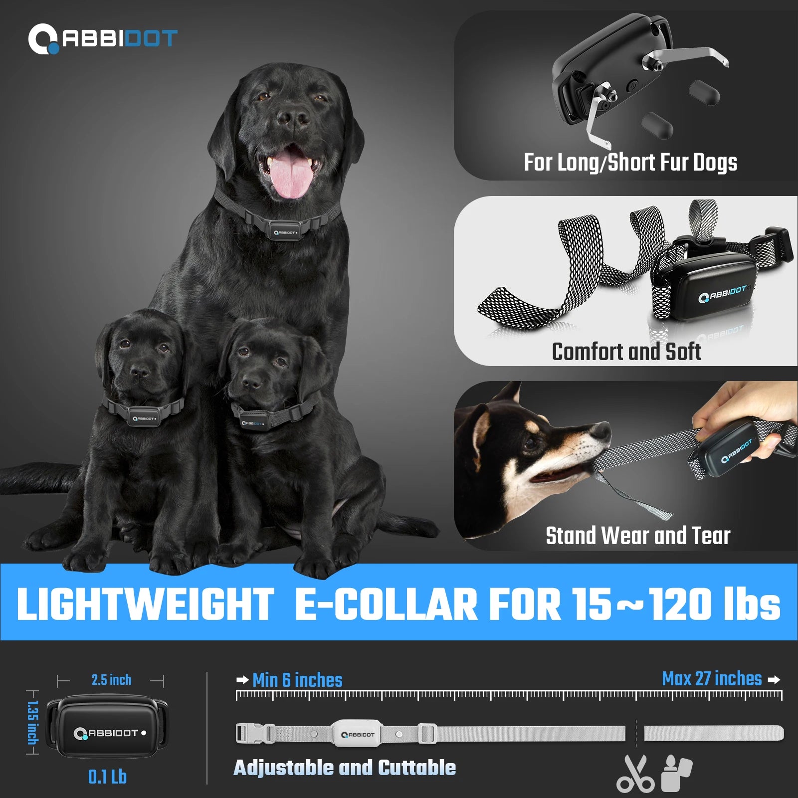 ABBIDOT T30 Dog Training Collar – 3300ft Remote Rechargeable Shock Collar for Large Dogs
