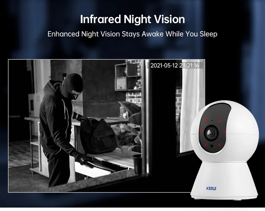 KERUI 5MP Mini Indoor WiFi Camera – Smart IP CCTV with Auto Tracking & Tuya App Support