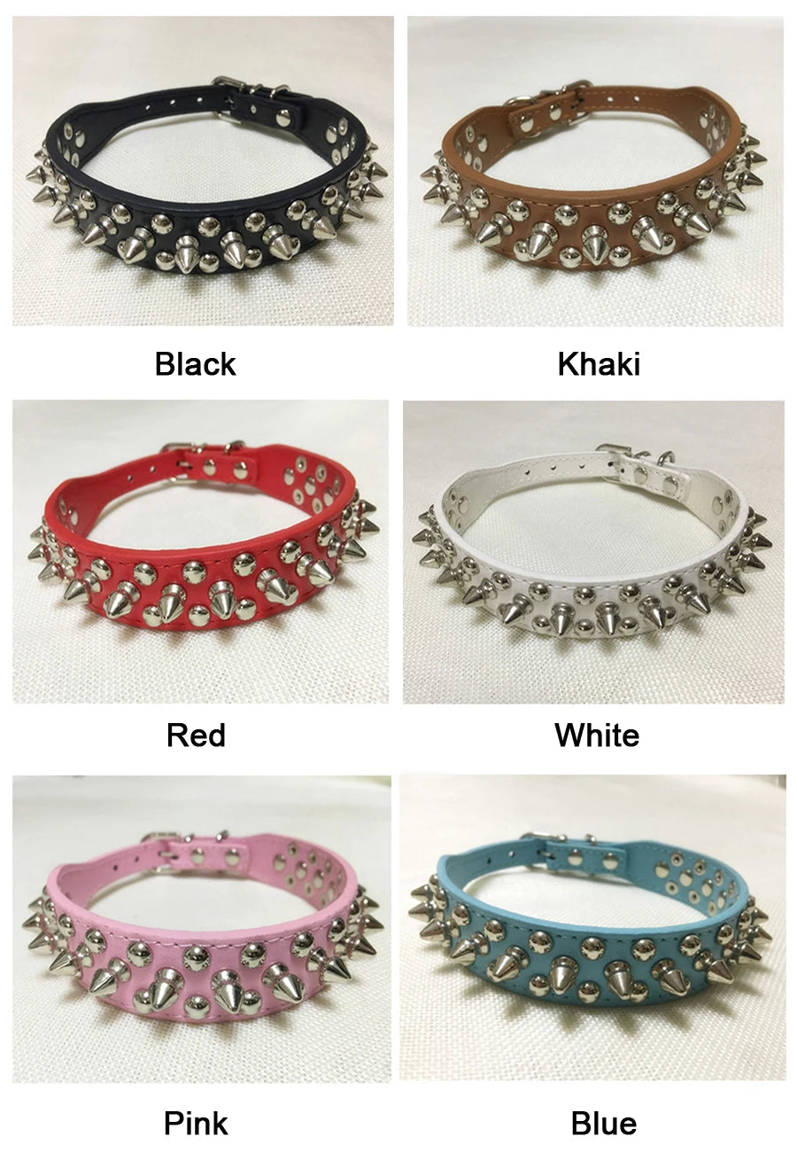 Adjustable PU Leather Spiked Dog Collar – Punk Style Rivet Neck Strap for Small Dogs & Cats