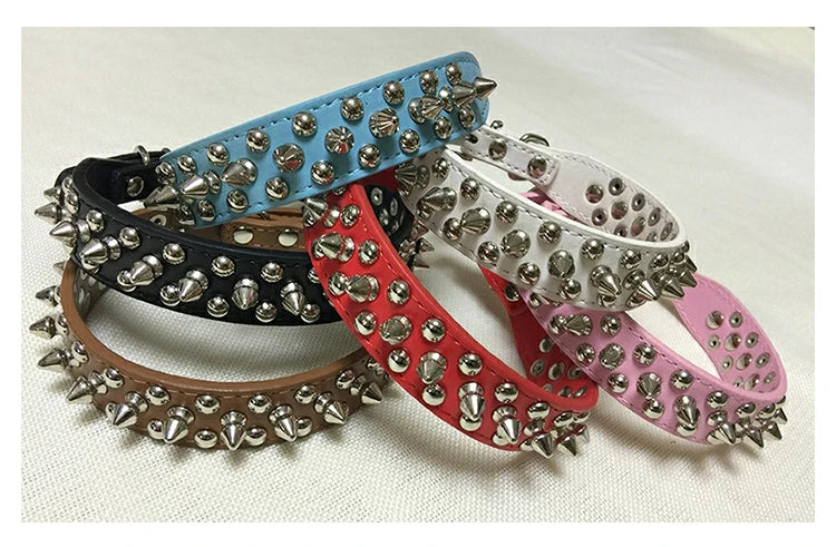 Adjustable PU Leather Spiked Dog Collar – Punk Style Rivet Neck Strap for Small Dogs & Cats