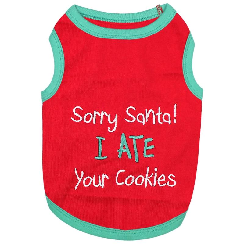 Sorry Santa I Ate Your Cookies Embroidered Christmas Holiday Red Dog T Shirt