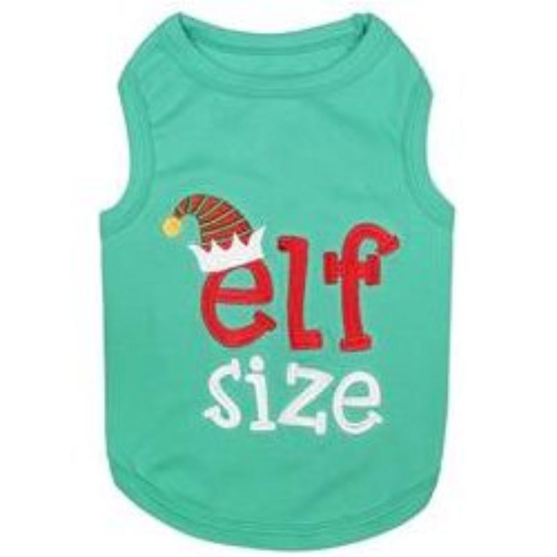 Elf Size Green Christmas Holiday Embroidered Dog T Shirt