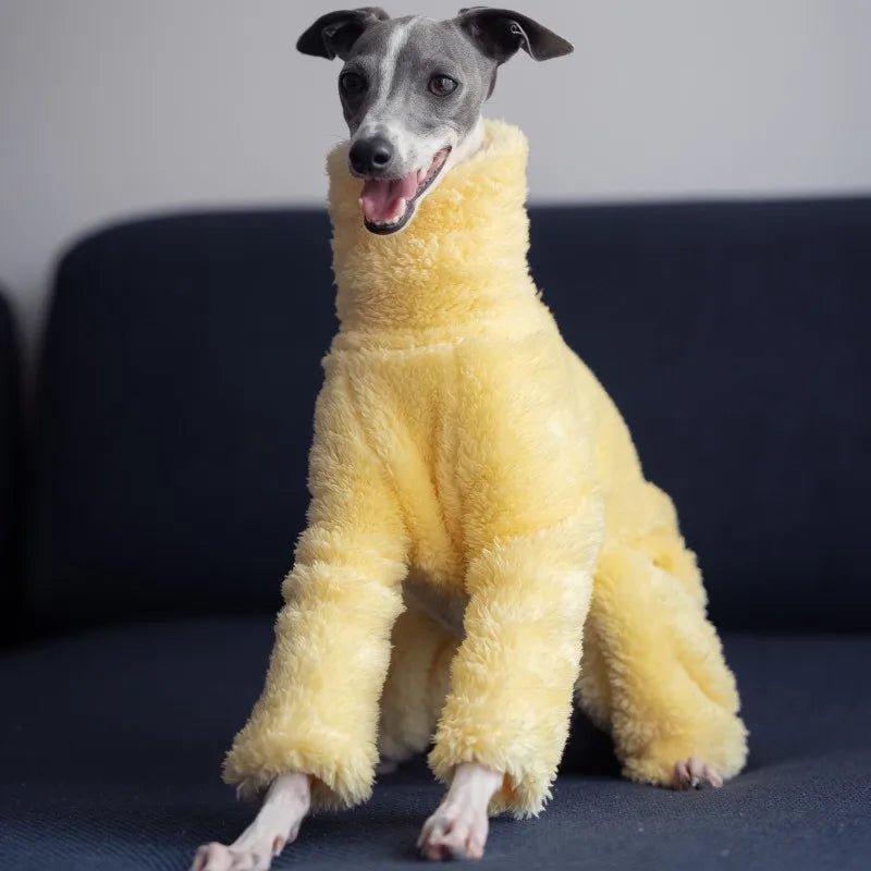Yellow High-Collar Dog Coat – Soft, Warm Winter Pajamas for Small & Medium Breeds