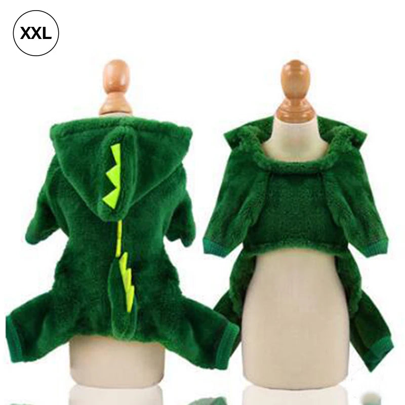 Funny Dinosaur Dog Coat – Warm Plush Winter Costume for Small Pets