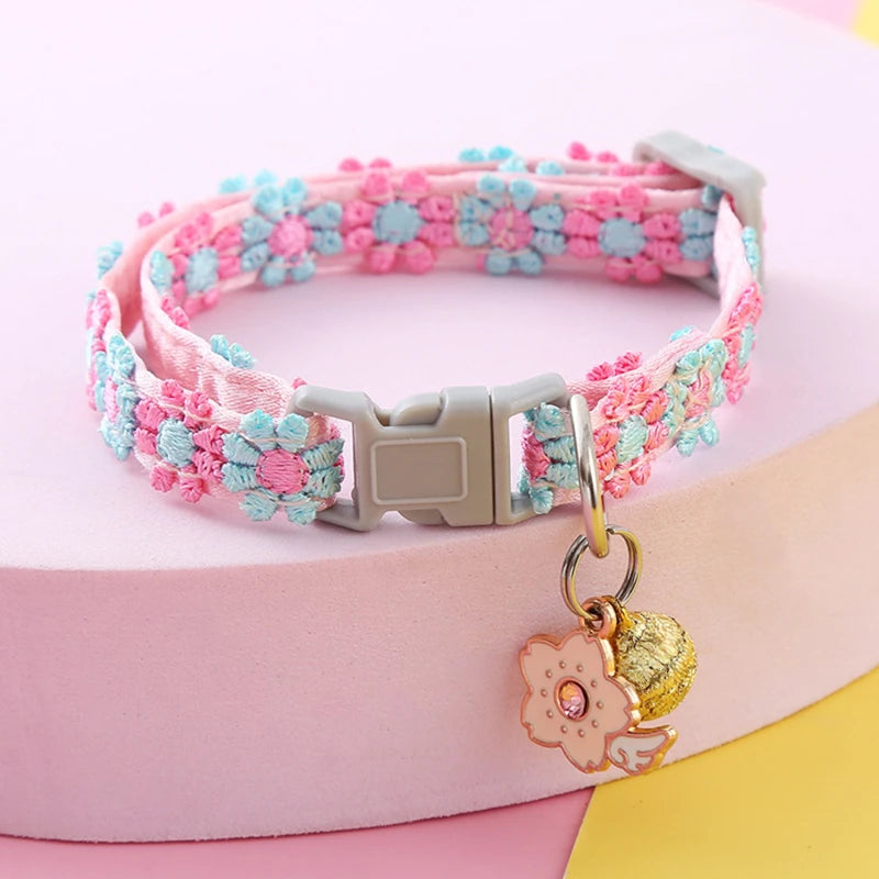 Adjustable Pet Collar with Bell – Colorful Cartoon Footprint Design for Puppies, Dogs & Cats