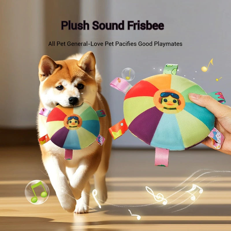 Plush Dog Frisbee Toy – Sound-Making, Bite-Resistant Flying Disc for Interactive Play & Chewing