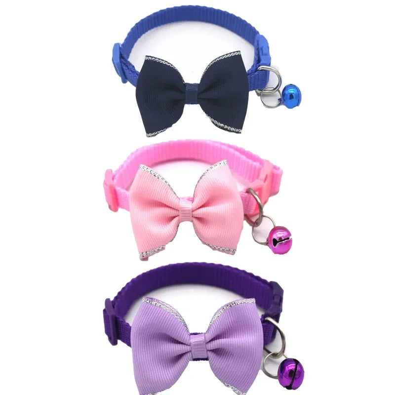 Cute Cat Collar with Bow & Bell – Adjustable Pet Collar Set (1–8 PCS, Multicolor)