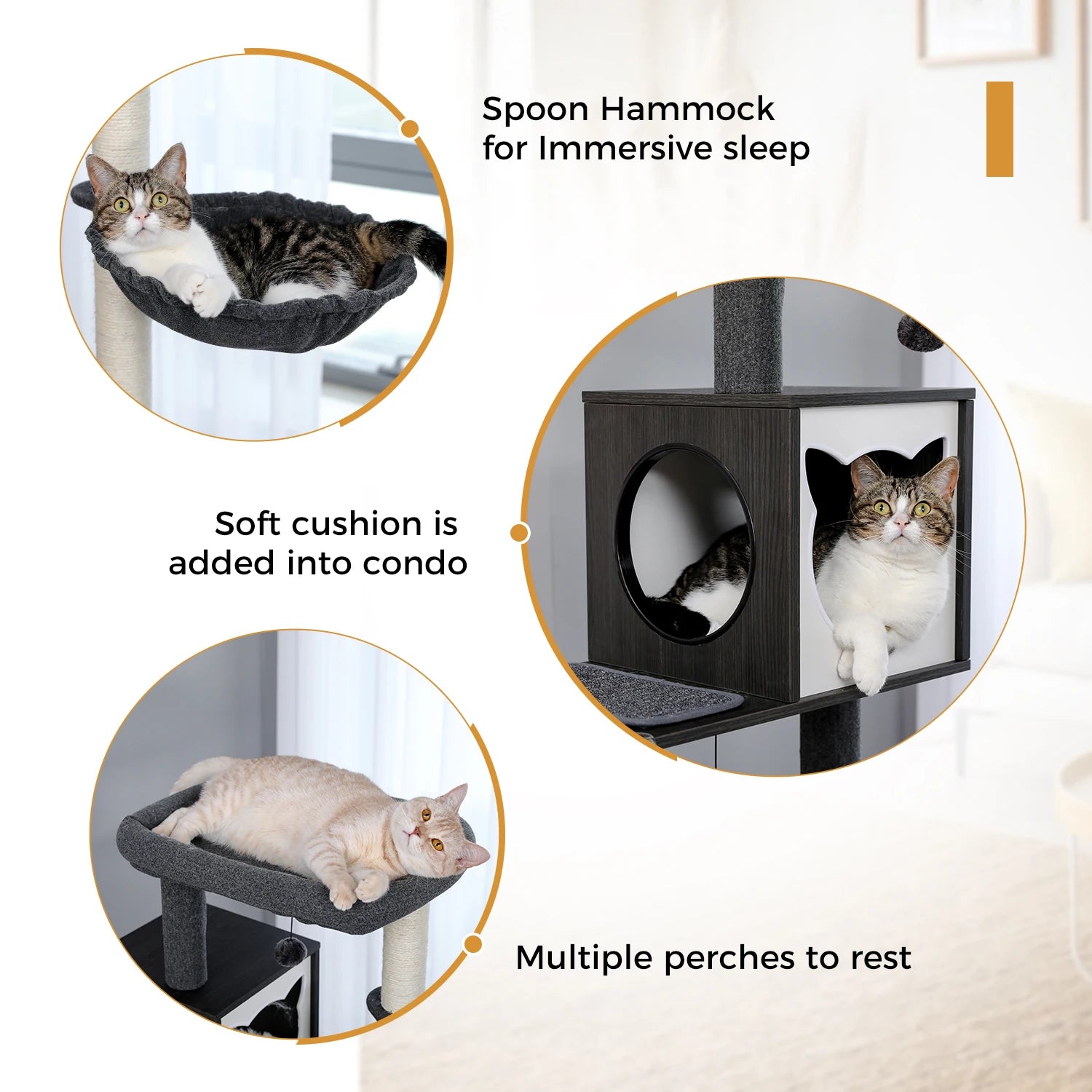 Multi-Level Cat Tree – Condo Tower with Hammock, Scratching Posts & Toys