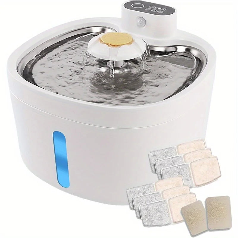 Wireless 2.6L Cat Water Fountain – Stainless Steel with LED Light & Filters