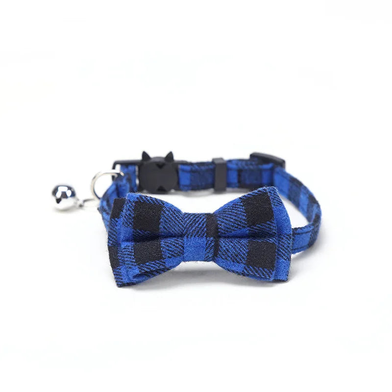 Plaid Breakaway Cat Collar with Bow Tie & Bell – Adjustable Holiday Pet Collar for Cats & Small Dogs