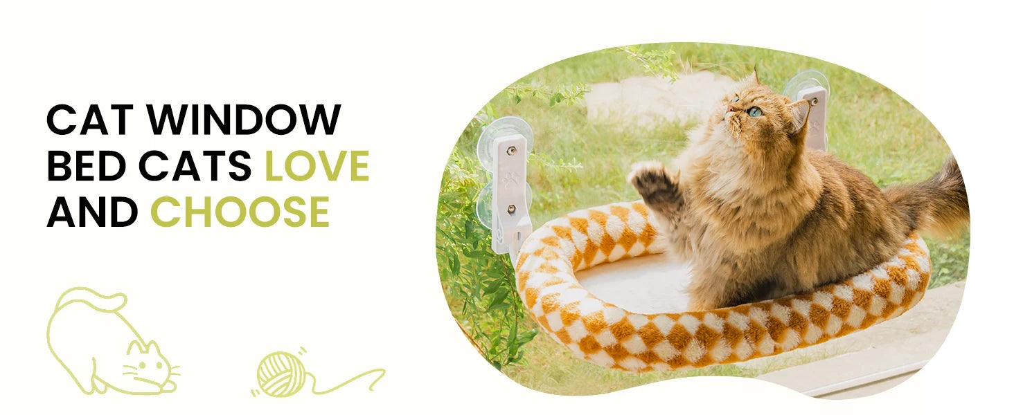 Mewoofun Foldable Cat Window Perch – Cordless Cat Hammock with 4 Strong Suction Cups & Removable Soft Cover (White, Brown, Green)