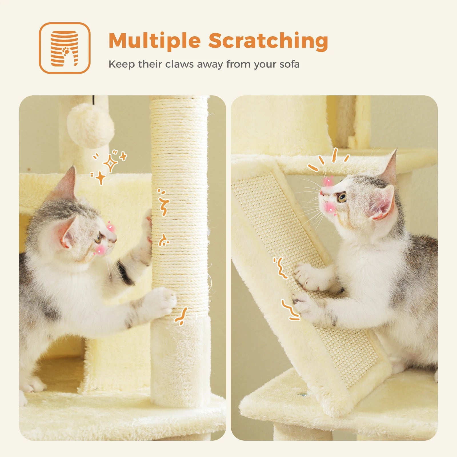 180cm Large Cat Tree Tower – Multi-Level Cat Condo with Hammock, Spacious Perch & Sisal Scratching Posts