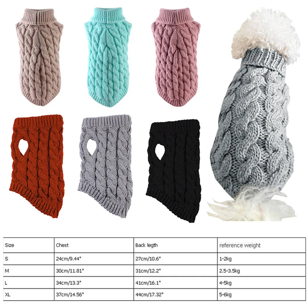 Shortened Title  Knitted Dog Sweater – Autumn/Winter Solid Twist Pattern Warm Pet Clothing