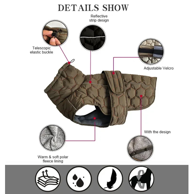 Reflective Dog Snowsuit – Thick Winter Down Jacket for Large Breeds & Greyhounds