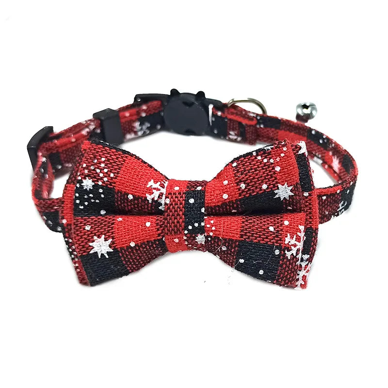 Plaid Breakaway Cat Collar with Bow Tie & Bell – Adjustable Holiday Pet Collar for Cats & Small Dogs