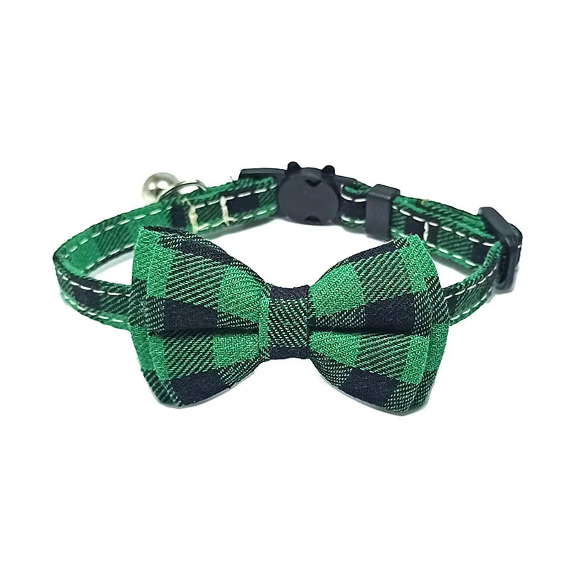 Plaid Breakaway Cat Collar with Bow Tie & Bell – Adjustable Holiday Pet Collar for Cats & Small Dogs