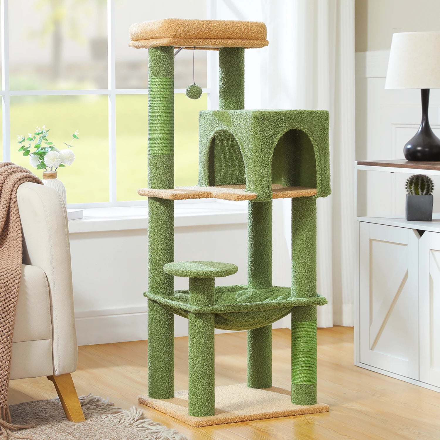 Multi-Level Cat Tree – Indoor Tower with Condo, Hammock & Scratching Posts