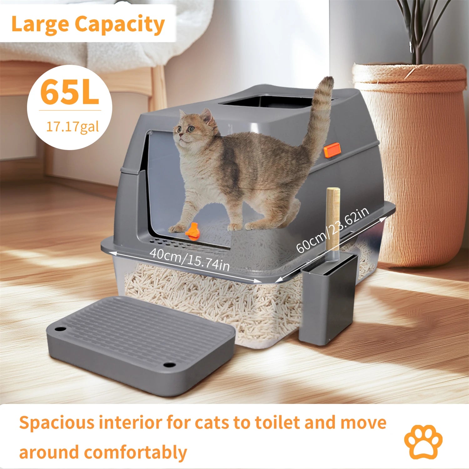 Enclosed Stainless Steel Cat Litter Box with Lid – Extra Large Metal Litter Pan Tray with High Walls for Big Cats