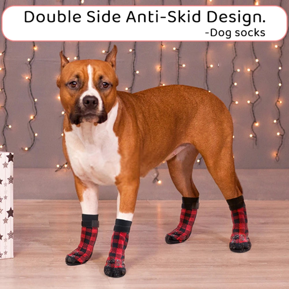 4-Pack Anti-Slip Dog Socks – Adjustable Paw Protectors with Rubber Grip for Indoor Traction
