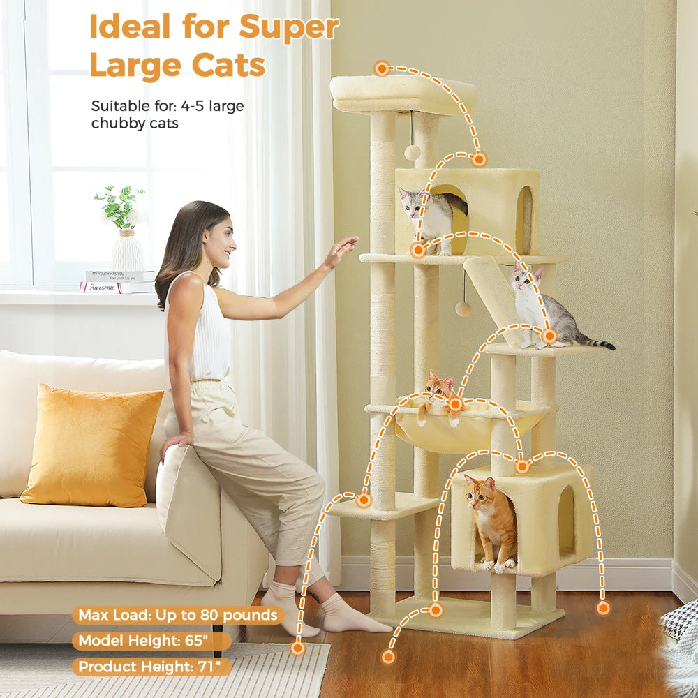 180cm Large Cat Tree Tower – Multi-Level Cat Condo with Hammock, Spacious Perch & Sisal Scratching Posts