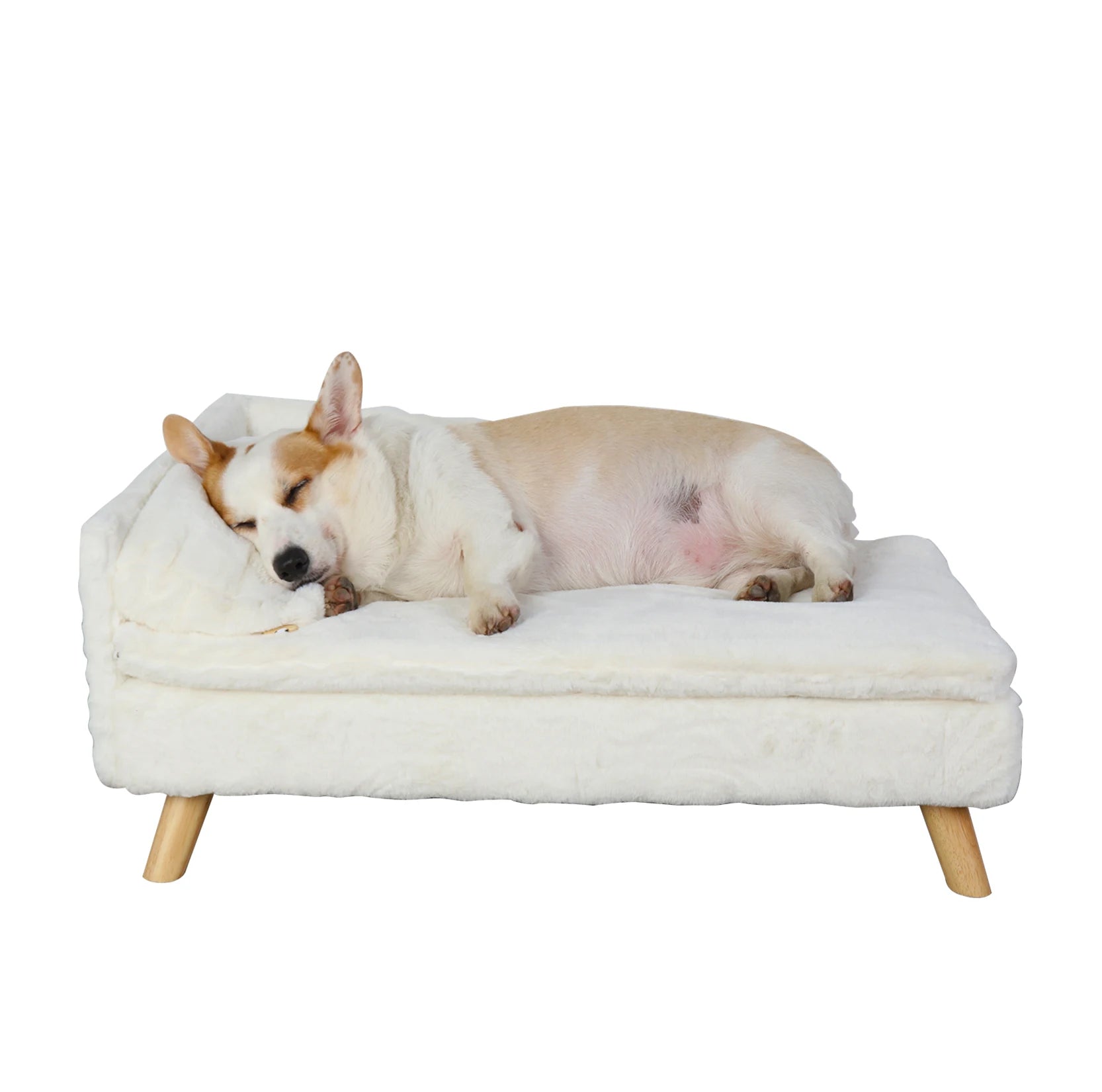 Nordic Elevated Pet Bed – Wooden Leg Pet Sofa with Waterproof Cozy Pad