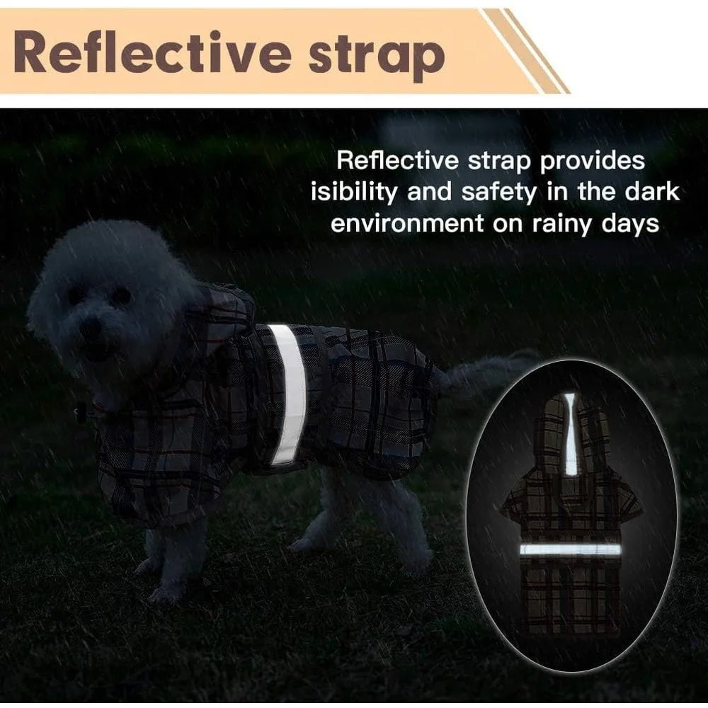 Hooded Dog Raincoat Waterproof Slicker Poncho for Large Breeds – Reflective, Adjustable, Lightweight Outdoor Jacket with Leash Hole