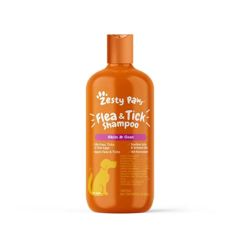 Zesty Paws Flea & Tick Soothing Deodorizing Shampoo for Dogs – 16 fl oz | Veterinary-Formulated Pest Defense & Skin Relief