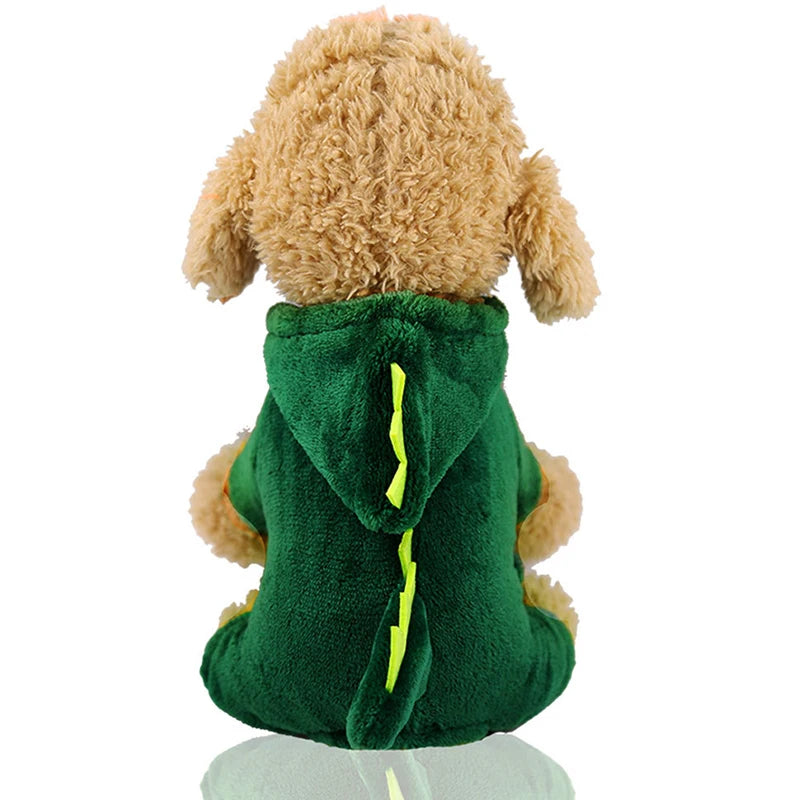 Funny Dinosaur Dog Coat – Warm Plush Winter Costume for Small Pets