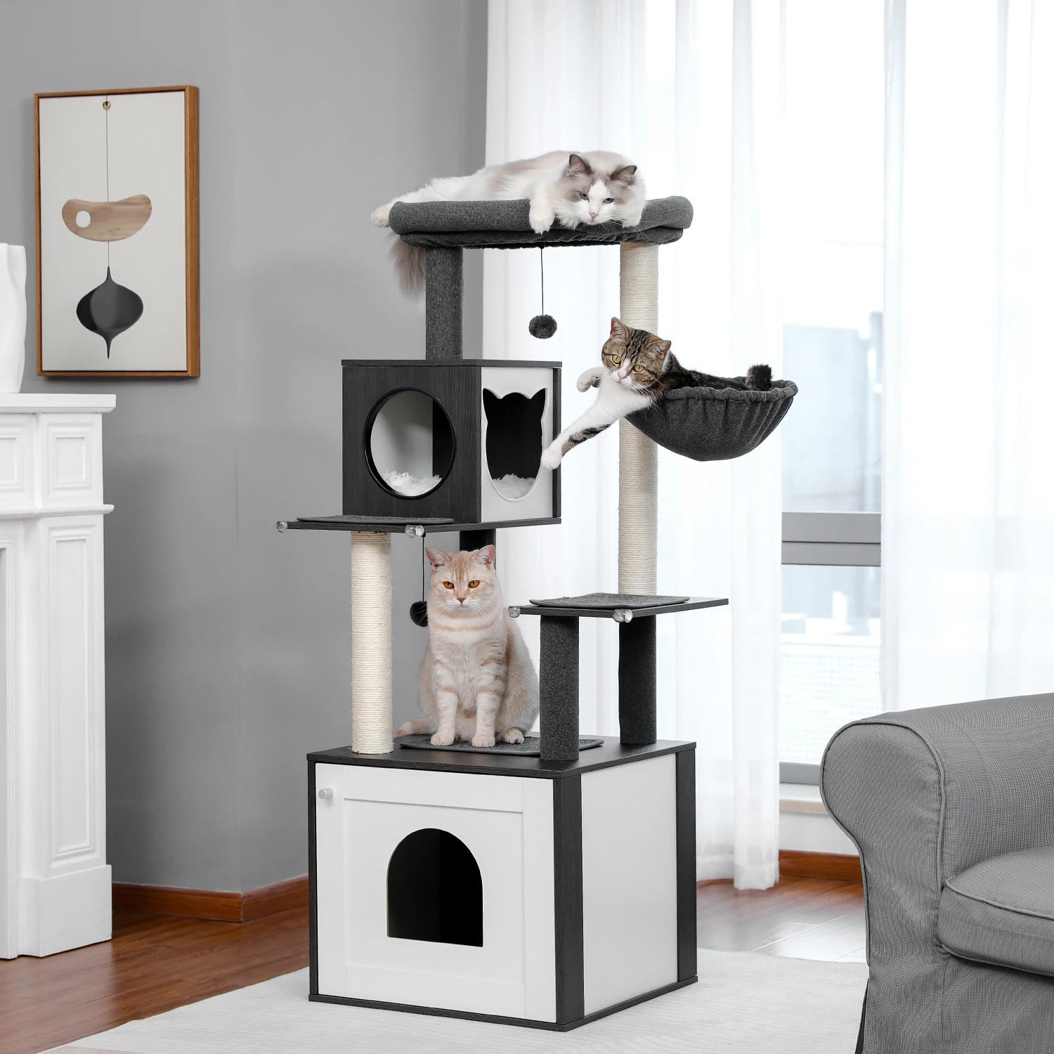 Multi-Level Cat Tree – Condo Tower with Hammock, Scratching Posts & Toys