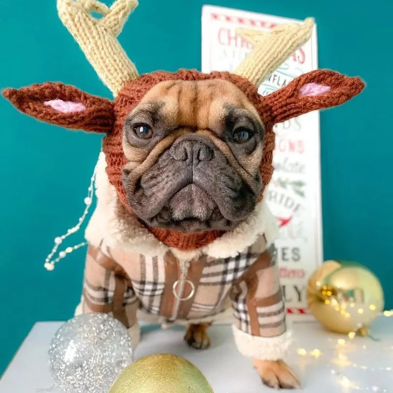Christmas Elk Dog Hat – Knitted Warm Windproof Pet Headgear