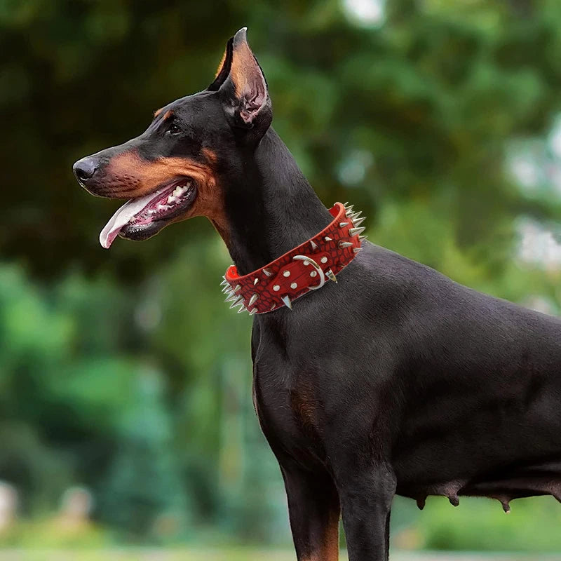 Adjustable Wide Rivet Dog Collar – Durable PU Leather Collar for Medium & Large Dogs | Protective Pet Neckwear