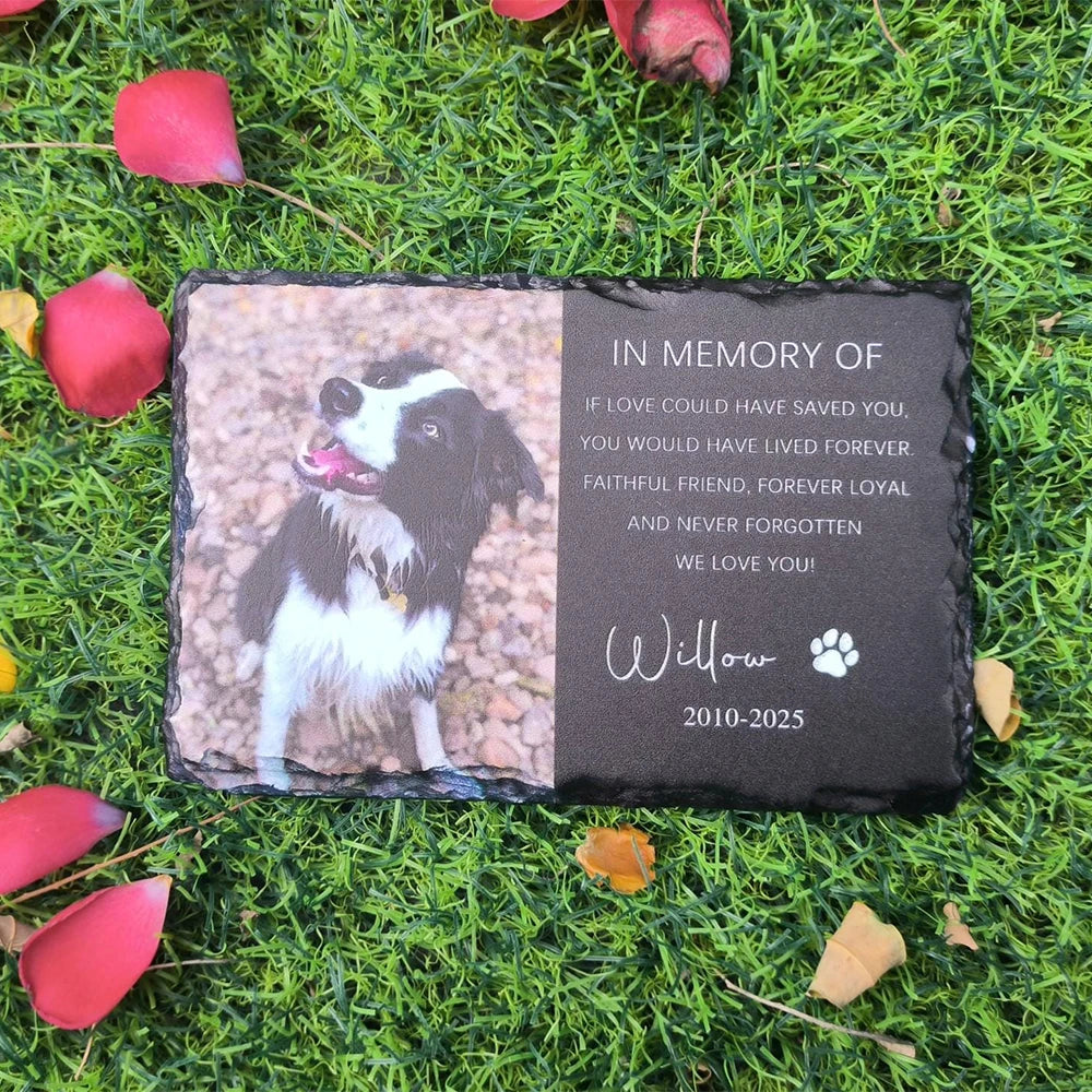 Personalized Pet Memorial Rectangular Stone Pet Grave Marker With Photo Custom Garden Stone Slate Tombstone Pet Memorial Gift