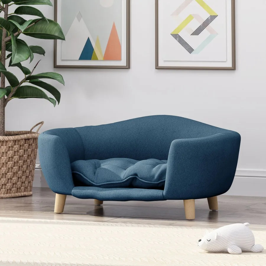 2025 Dog Bed – Light Blue Raised Sofa-Style Pet Bed, Classic Upholstered Design, 30.25" x 21.75" x 14"