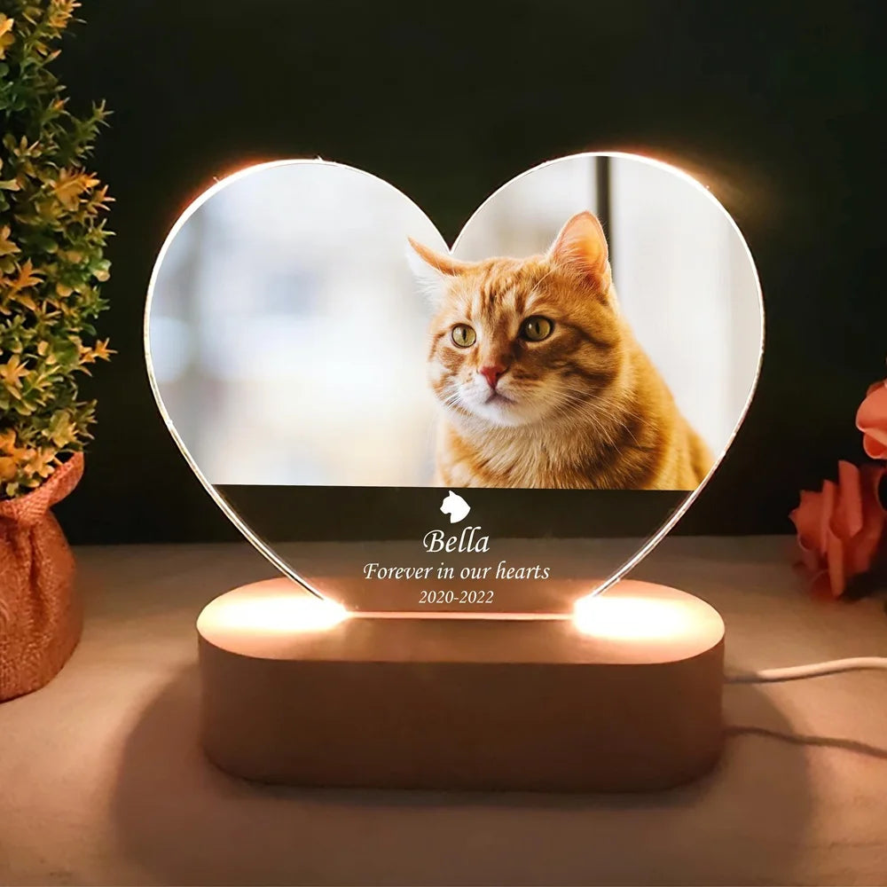 Custom Pet Memorial Photo Plaque – Acrylic Frame with Wooden Base