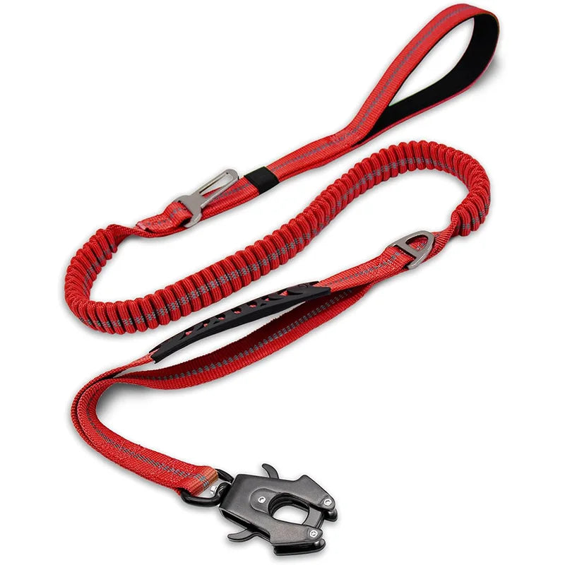 Tactical Dog Leash – Heavy-Duty 4–6FT Bungee Lead with Dual Handles, Metal Clip & Seatbelt Attachment
