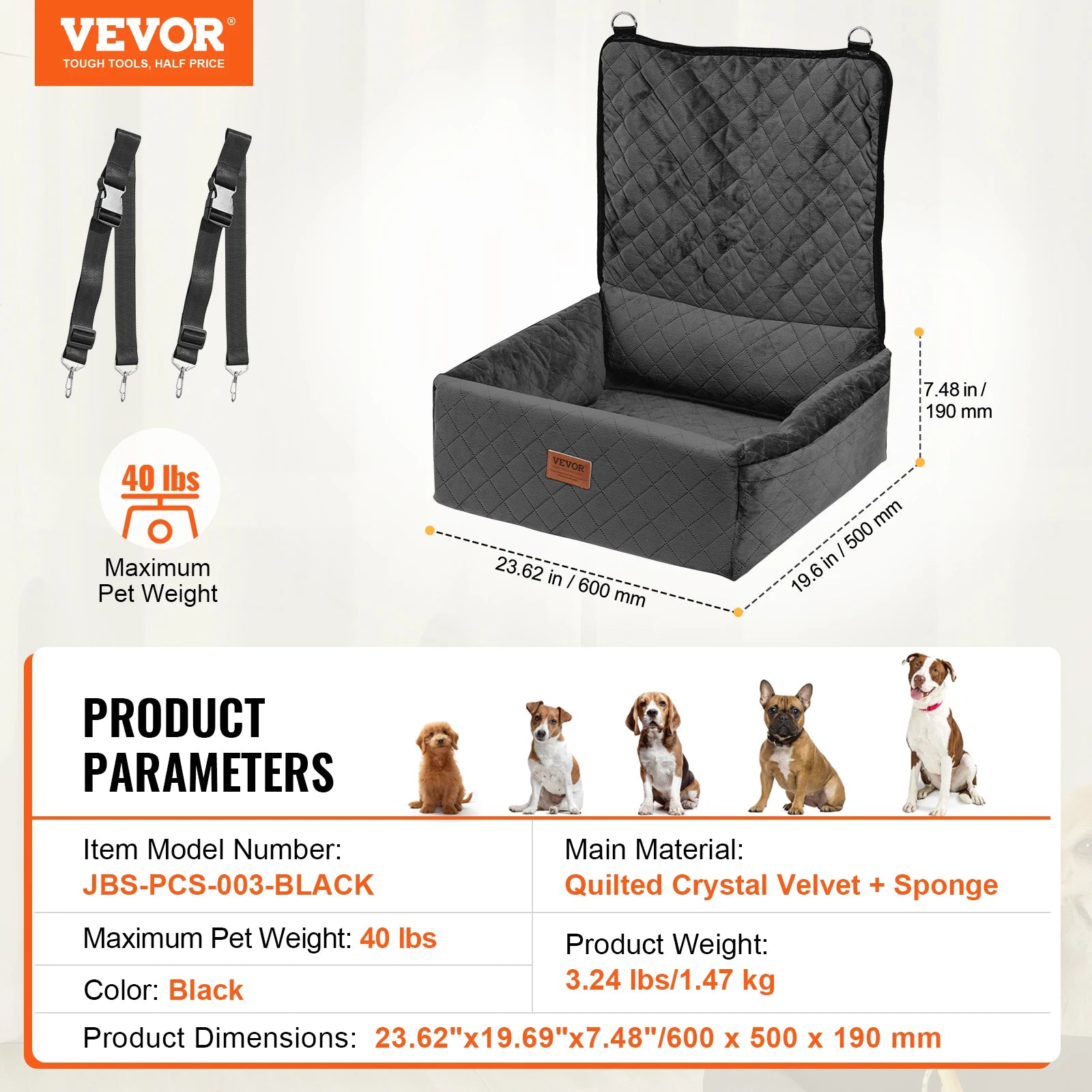 SucceBuy Dog Car Seat – Waterproof Booster Seat & Travel Bed for Medium & Large Dogs