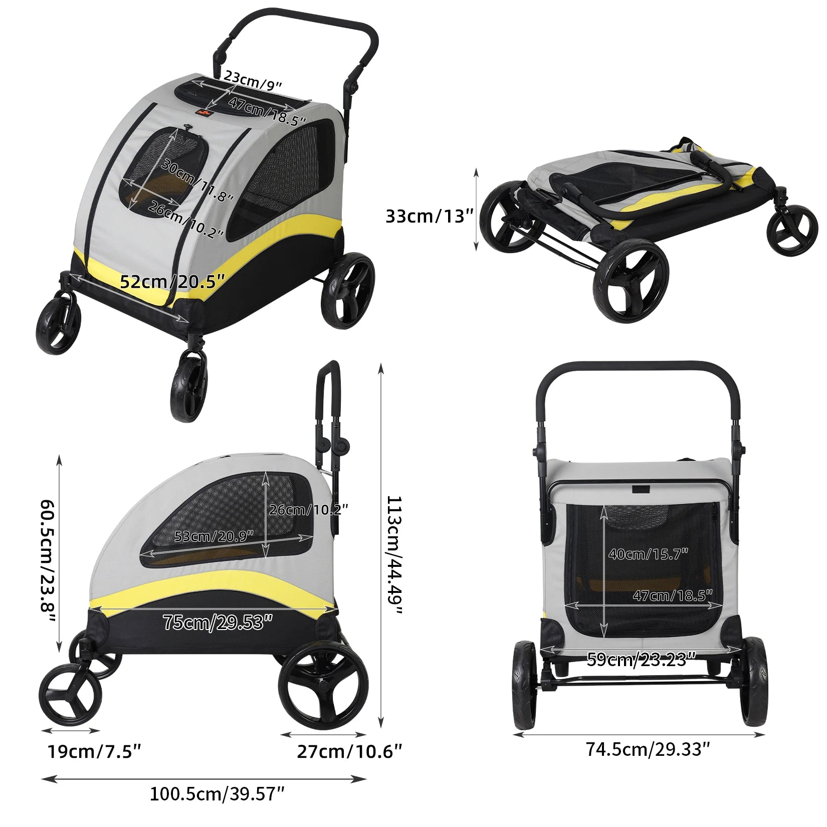 Large 4-Wheel Dog Stroller – Foldable Double Pet Carrier up to 121 lbs