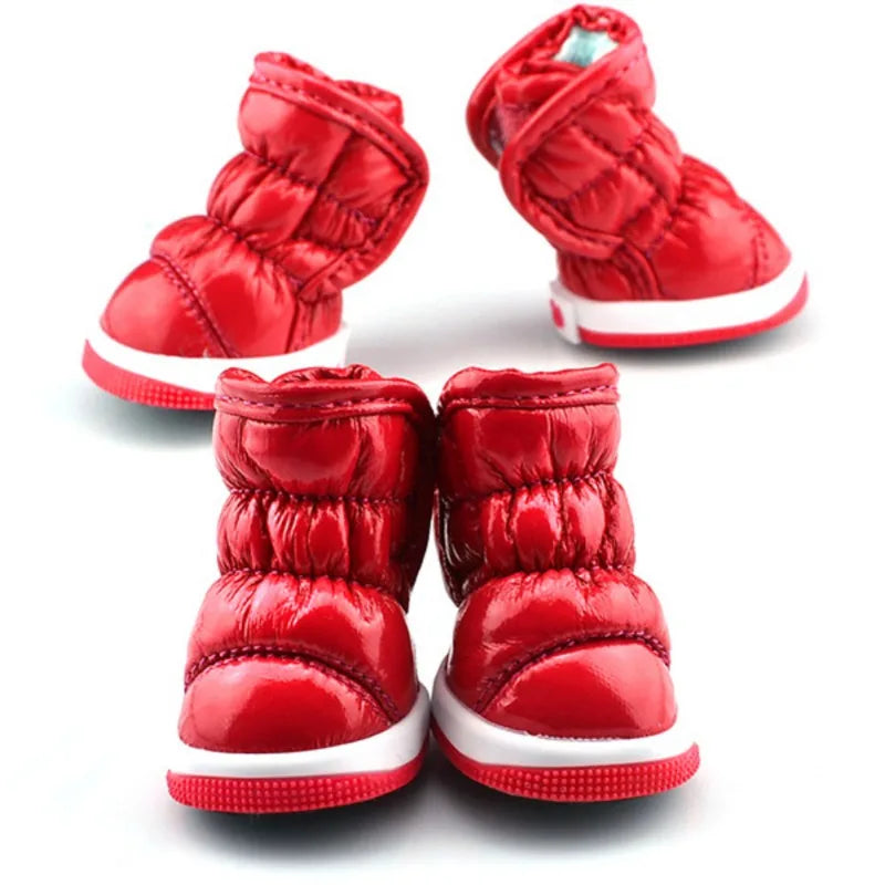 4pcs Winter Dog Shoes – Waterproof Fleece-Lined Snow Boots for Small Dogs