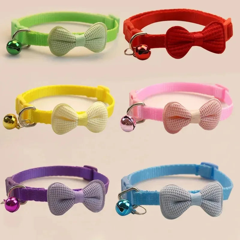 Cute Cat Collar with Bow & Bell – Adjustable Pet Collar Set (1–8 PCS, Multicolor)
