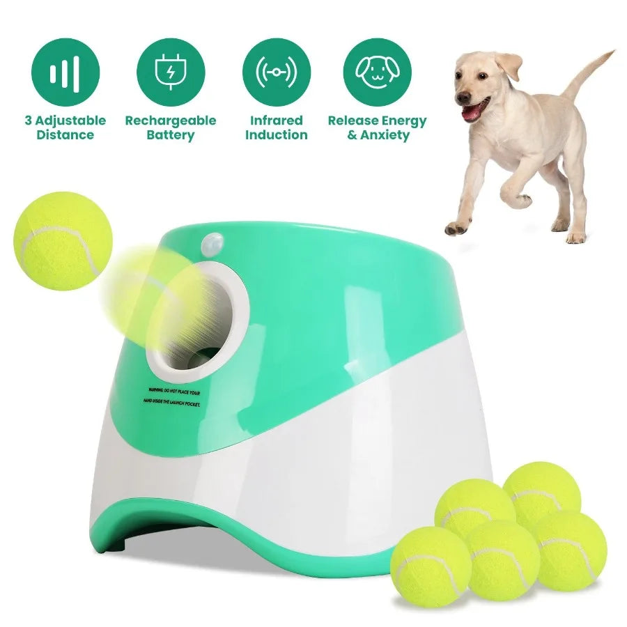 Interactive Pet Tennis Ball Launcher – Food Reward Machine & Training Toy for Dogs and Cat